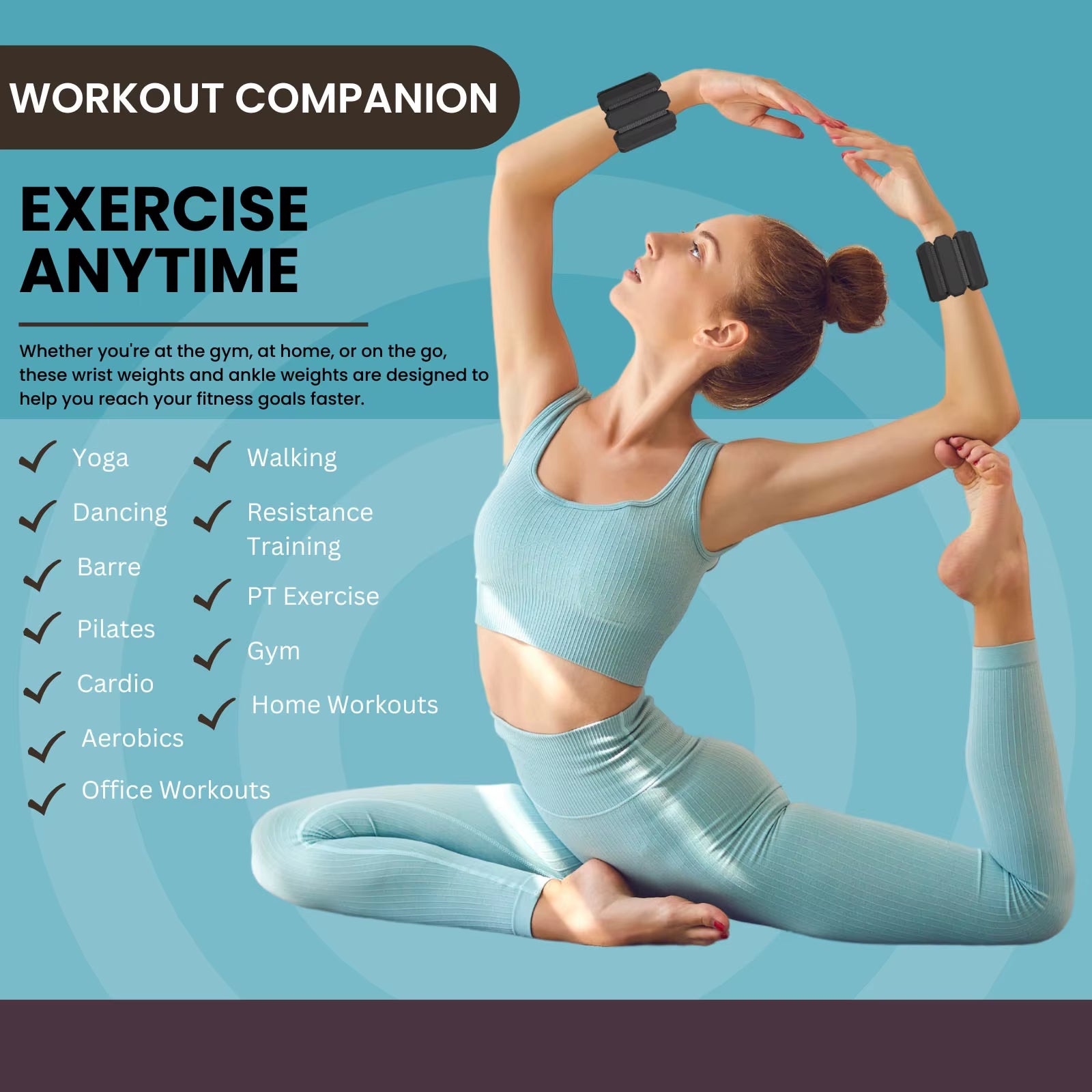 Wrist-Ankle-Weights for Women, Set of 2 (1Lb Each), Adjustable Ankle Weights for Women Men, Strength Training Wearable